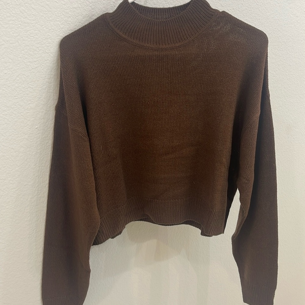 Divided (H&M) Brown Cropped Sweater with High Neck/Turtleneck